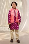 Buy_FAYON KIDS_Pink Kurta Brocade Woven Floral Jacket With Set _at_Aza_Fashions