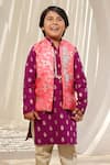 FAYON KIDS_Pink Kurta Brocade Woven Floral Jacket With Set _Online_at_Aza_Fashions