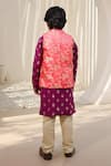 Shop_FAYON KIDS_Pink Kurta Brocade Woven Floral Jacket With Set _at_Aza_Fashions