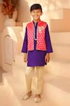 Buy_FAYON KIDS_Purple Kurta Brocade Woven Floral Butta Pattern Jacket With Set _at_Aza_Fashions