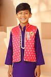 FAYON KIDS_Purple Kurta Brocade Woven Floral Butta Pattern Jacket With Set _Online_at_Aza_Fashions