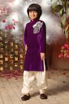 Buy_FAYON KIDS_Purple Kurta Velvet Embroidered Sequin Sherwani With Salwar _at_Aza_Fashions