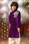 FAYON KIDS_Purple Kurta Velvet Embroidered Sequin Sherwani With Salwar _Online_at_Aza_Fashions