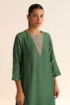 Dot_Green Cotton Silk Hand Embroidered Thread Round Kavish Neck Kurta With Pant _Online_at_Aza_Fashions