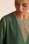 Buy_Dot_Green Cotton Silk Hand Embroidered Thread Round Kavish Neck Kurta With Pant _Online_at_Aza_Fashions