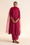 Buy_Dot_Pink Cotton Silk Hand Embroidered Dabka Round Kumud Kurta With Pant 