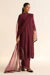 Buy_Dot_Wine Cotton Silk Hand Embroidered Dabka Round Kumud Neck Kurta With Pant _at_Aza_Fashions