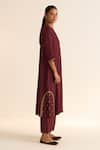 Buy_Dot_Wine Cotton Silk Hand Embroidered Dabka Round Kumud Neck Kurta With Pant _Online_at_Aza_Fashions