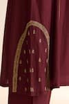 Shop_Dot_Wine Cotton Silk Hand Embroidered Dabka Round Kumud Neck Kurta With Pant _Online_at_Aza_Fashions