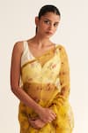 Buy_Dot_Yellow Cotton Silk Printed Floral Leaf Mohini Saree With Blouse _Online_at_Aza_Fashions