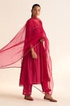 Shop_Dot_Pink Organza Embroidered Floral Aarish Dupatta _at_Aza_Fashions