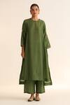 Buy_Dot_Green Cotton Silk Embroidered Floral Ambily Resham And Zari Work Kurta & Pant Set _at_Aza_Fashions