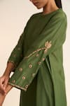 Buy_Dot_Green Cotton Silk Embroidered Floral Ambily Resham And Zari Work Kurta & Pant Set _Online_at_Aza_Fashions