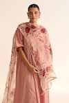 Buy_Dot_Pink Organza Bloom Anaar Butta Dupatta _at_Aza_Fashions