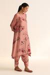 Buy_Dot_Pink Cotton Silk Printed Floral Round Anaar Kurta And Pant Set _Online_at_Aza_Fashions