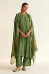 Buy_Dot_Green Cotton Silk Embroidered Dabka Round Mridini Vine Kurta Pant Set _at_Aza_Fashions