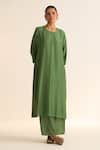 Dot_Green Cotton Silk Embroidered Dabka Round Mridini Vine Kurta Pant Set_Online_at_Aza_Fashions