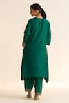 Shop_Dot_Green Cotton Silk Embroidered Pitta Mysa Placed Asymmetric Kurta With Pant_at_Aza_Fashions