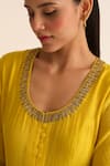 Shop_Dot_Yellow Anarkali Chanderi Silk Embroidered Thread Round Vara Vine Neck Set _Online_at_Aza_Fashions