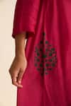 Buy_Dot_Pink Cotton Silk Hand Embroidered Floral Round Gia Kurta With Pant _Online_at_Aza_Fashions