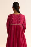 Shop_Dot_Pink Cotton Hand Embroidered Resham V Neck Jaina A-line Kurta With Pant_at_Aza_Fashions