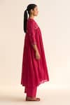 Buy_Dot_Pink Cotton Hand Embroidered Resham V Neck Jaina A-line Kurta With Pant_Online_at_Aza_Fashions