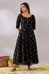 Buy_Gulaal_Black Cotton Brocade Round Banarasi Anarkali _at_Aza_Fashions