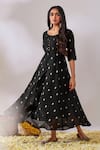 Shop_Gulaal_Black Cotton Brocade Round Banarasi Anarkali _at_Aza_Fashions