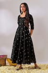 Gulaal_Black Cotton Brocade Round Banarasi Anarkali _Online_at_Aza_Fashions