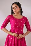 Gulaal_Pink Cotton Brocade Round Banarasi Flared Anarkali _Online_at_Aza_Fashions