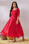 Buy_Gulaal_Red Cotton Brocade Round Banarasi Anarkali _at_Aza_Fashions