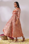 Gulaal_Red Cotton Brocade Deep Square Banarasi Woven Anarkali _Online_at_Aza_Fashions