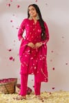 Shop_Gulaal_Pink Cotton Brocade V Neck Kurta Pant Set _at_Aza_Fashions