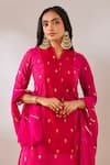 Gulaal_Pink Cotton Brocade V Neck Kurta Pant Set _Online_at_Aza_Fashions