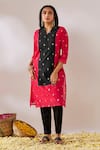 Buy_Gulaal_Red Cotton Brocade V Neck Woven Kurta Pant Set _at_Aza_Fashions