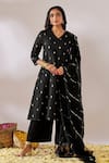 Buy_Gulaal_Black Cotton Brocade V Neck A-line Banarasi Kurta Palazzo Set _at_Aza_Fashions