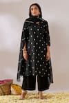 Shop_Gulaal_Black Cotton Brocade V Neck A-line Banarasi Kurta Palazzo Set _at_Aza_Fashions