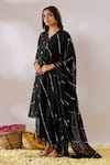 Buy_Gulaal_Black Cotton Brocade V Neck A-line Banarasi Kurta Palazzo Set _Online_at_Aza_Fashions