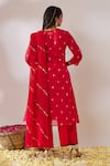 Shop_Gulaal_Red Cotton Brocade V Neck Banarasi A-line Kurta Palazzo Set _at_Aza_Fashions