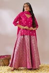 Buy_Gulaal_Pink Cotton Brocade Scalloped V Banarasi Lehenga Set _at_Aza_Fashions