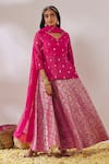 Shop_Gulaal_Pink Cotton Brocade Scalloped V Banarasi Lehenga Set _at_Aza_Fashions