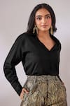 Buy_Gulaal_Black Cotton Satin V Neck Top And Flared Pant Set _Online_at_Aza_Fashions