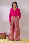 Buy_Gulaal_Pink Cotton Satin V Neck Long Sleeve Top And Pant Set _at_Aza_Fashions