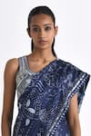 Buy_Payal Pratap_Blue Cotton Linen Hand Embroidered Patchwork U Neck Ariona Blouse _Online_at_Aza_Fashions