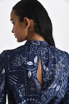 Buy_Payal Pratap_Blue Silk Printed Botanical Polo Neck Chionato Black Slit Dress _Online_at_Aza_Fashions