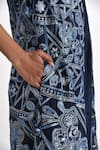 Payal Pratap_Blue Chanderi Hand Embroidery Thread Collared Otillie Shirt Dress _at_Aza_Fashions