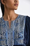 Shop_Payal Pratap_Blue Chanderi Hand Embroidery Notched Round Modena Yoke Tunic _Online_at_Aza_Fashions