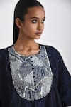 Buy_Payal Pratap_Blue Crushed Silk Hand Embroidery Patch Work Round Veronia Yoke Kaftan Dress _Online_at_Aza_Fashions