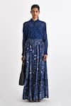 Buy_Payal Pratap_Blue Silk Printed Bandhani Pella Pleated Long Skirt _at_Aza_Fashions