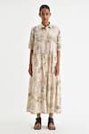 Buy_Payal Pratap_Off White Silk Print Wild Mosaic Collar Neck Ormos Tiered Shirt Dress _at_Aza_Fashions